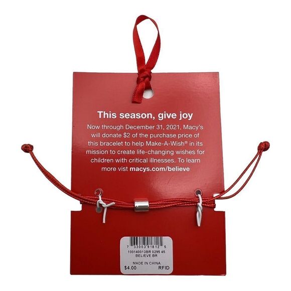 Macys Silver-Tone Believe Red Cord Slider Bracelet Lot of Two New - Picture 3 of 4